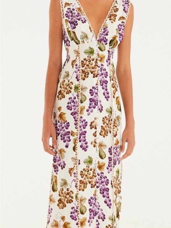 FARM Rio Dresses & Skirts - FARM Rio White Maxi Dress with Purple Grape & Brown Leaf Print